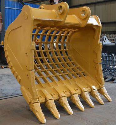 Cubo de esqueleto de excavadora amarillo / negro para limpieza de zanjas y tamizado con Hardox450/500 Q355B